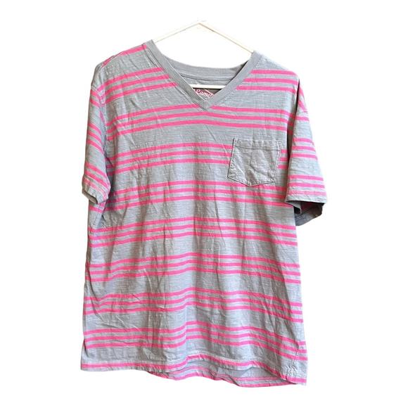Red Camel T-Shirt Womens V-Neck Pink and Gray Stripe Size Large - Picture 1 of 3
